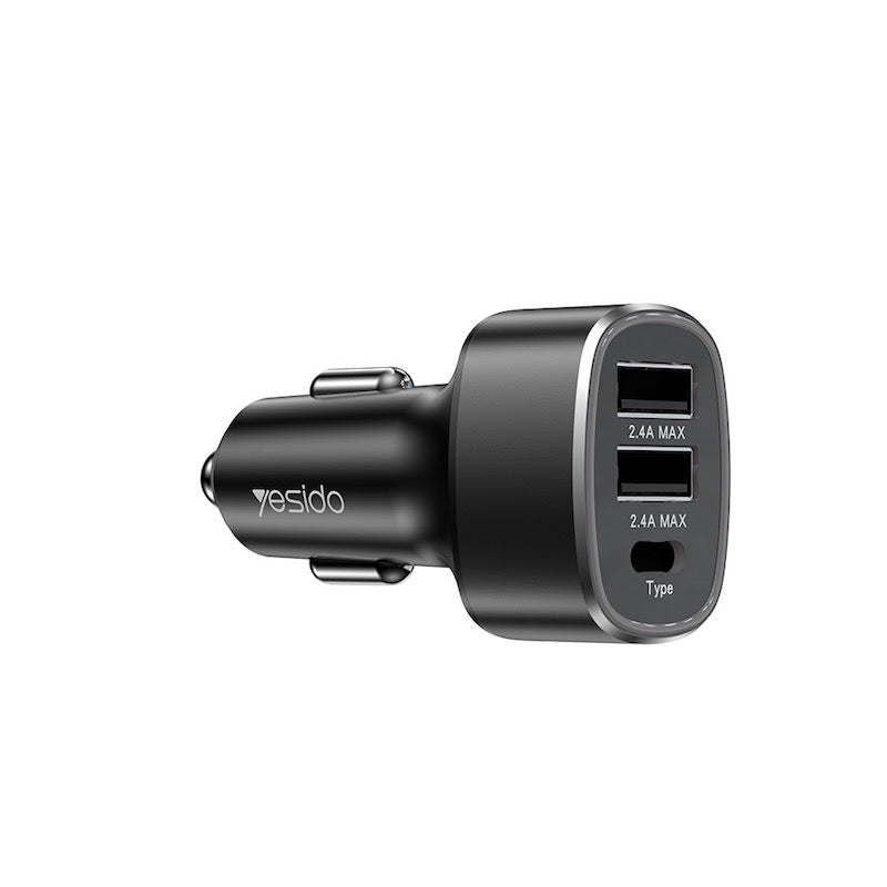 YESIDO Y47 Typ C und 2x USB Auto Ladegerät mit Ladefunktion