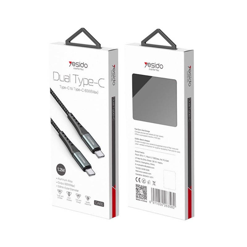 YESIDO CA66 Typ C zu Typ C 1.2 Meter Ladekabel