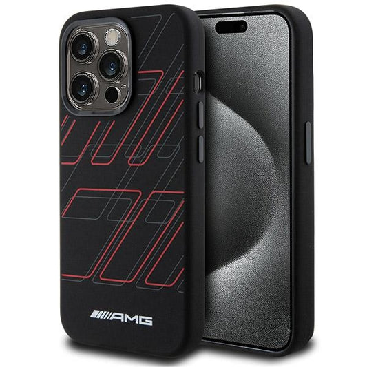 AMG Magsafe Handy Hülle Case Silikon Large Rhombuses Pattern für iPhone 15 Pro Max Schwarz