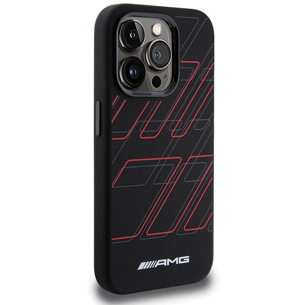 AMG Magsafe Handy Hülle Case Silikon Large Rhombuses Pattern für iPhone 15 Pro Max Schwarz