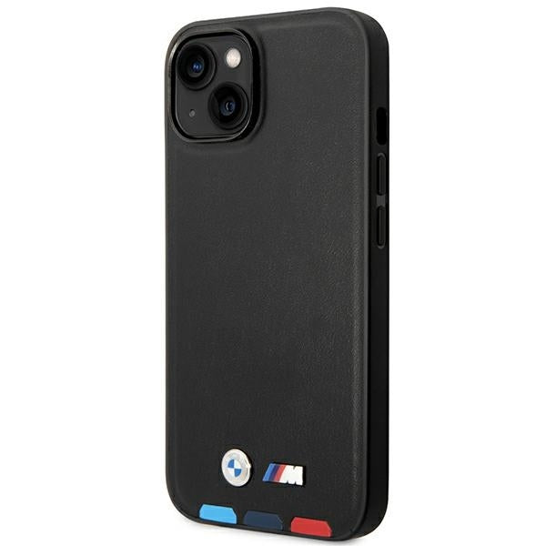 BMW Magsafe Handy Hülle Case Leder Stamp Tricolor für iPhone 13 / 14 / 15 Schwarz