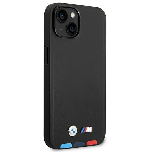 BMW Magsafe Handy Hülle Case Leder Stamp Tricolor für iPhone 13 / 14 / 15 Schwarz