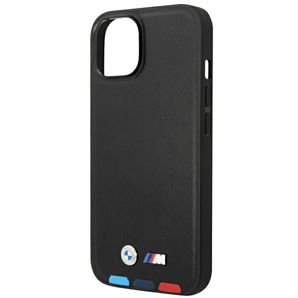 BMW Magsafe Handy Hülle Case Leder Stamp Tricolor für iPhone 13 / 14 / 15 Schwarz