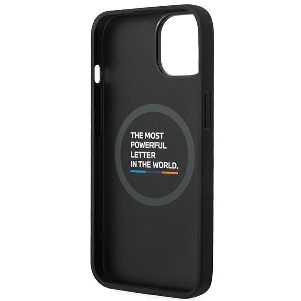 BMW Magsafe Handy Hülle Case Leder Stamp Tricolor für iPhone 13 / 14 / 15 Schwarz