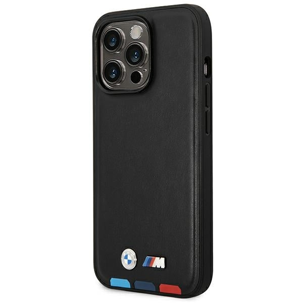 BMW Magsafe Handy Hülle Case Leder Stamp Tricolor für iPhone 14 Pro Schwarz