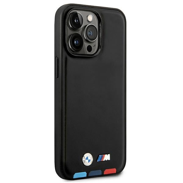 BMW Magsafe Handy Hülle Case Leder Stamp Tricolor für iPhone 14 Pro Schwarz