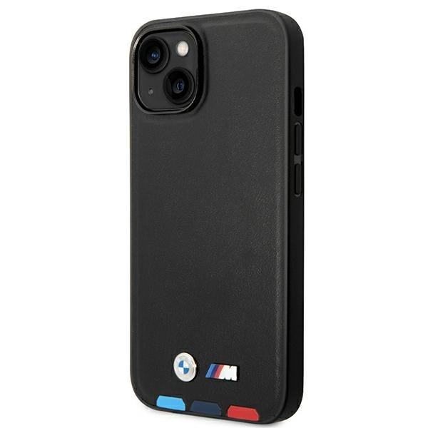 BMW Handy Hülle Case Leder Stamp Tricolor für iPhone 13 / 14 / 15 Schwarz