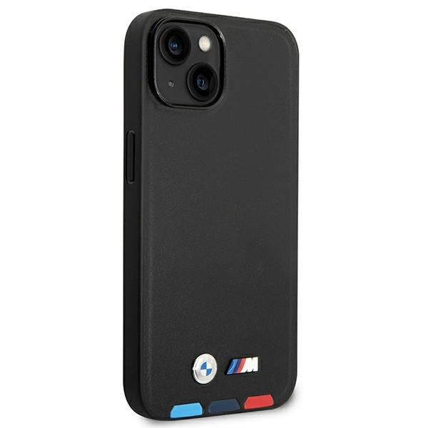 BMW Handy Hülle Case Leder Stamp Tricolor für iPhone 13 / 14 / 15 Schwarz