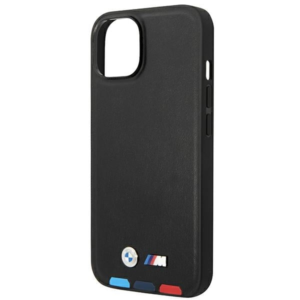 BMW Handy Hülle Case Leder Stamp Tricolor für iPhone 13 / 14 / 15 Schwarz