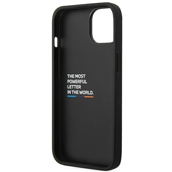 BMW Handy Hülle Case Leder Stamp Tricolor für iPhone 13 / 14 / 15 Schwarz