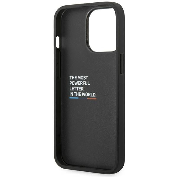 BMW Handy Hülle Case Leder Stamp Tricolor für iPhone 14 Pro Schwarz