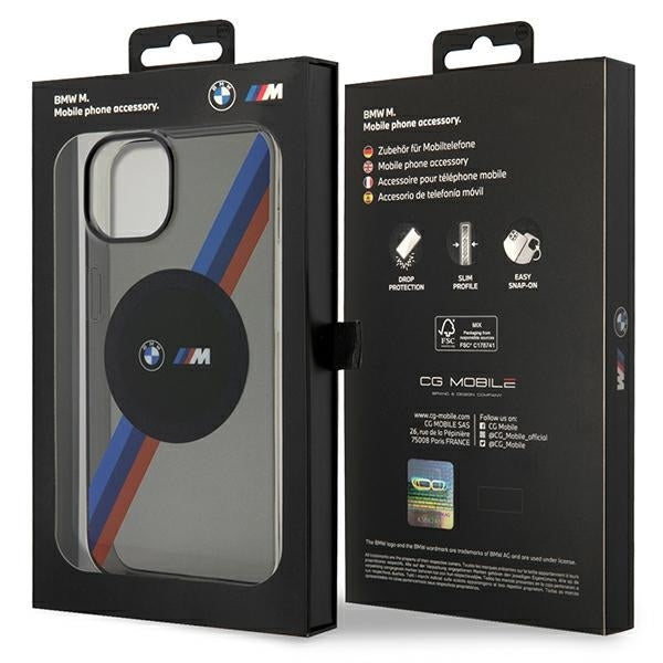 BMW Magsafe Handy Hülle Case Tricolor Stripes für iPhone 13 / 14 / 15 Grau