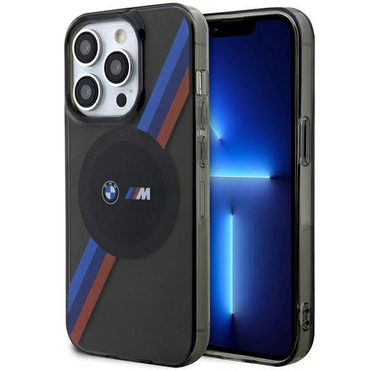 BMW Magsafe Handy Hülle Case Tricolor Stripes für iPhone 14 Pro Max Grau