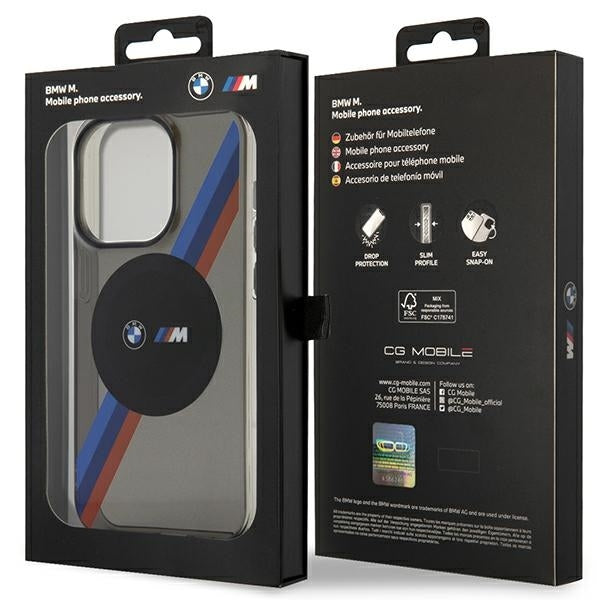 BMW Magsafe Handy Hülle Case Tricolor Stripes für iPhone 14 Pro Grau