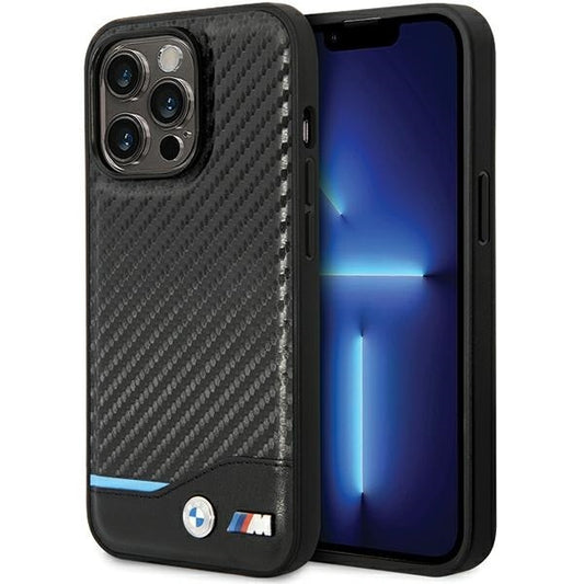 BMW Handy Hülle Case Leder Carbon für iPhone 13 Pro Max Schwarz