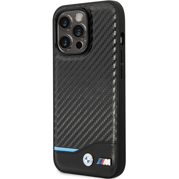BMW Handy Hülle Case Leder Carbon für iPhone 13 Pro Max Schwarz