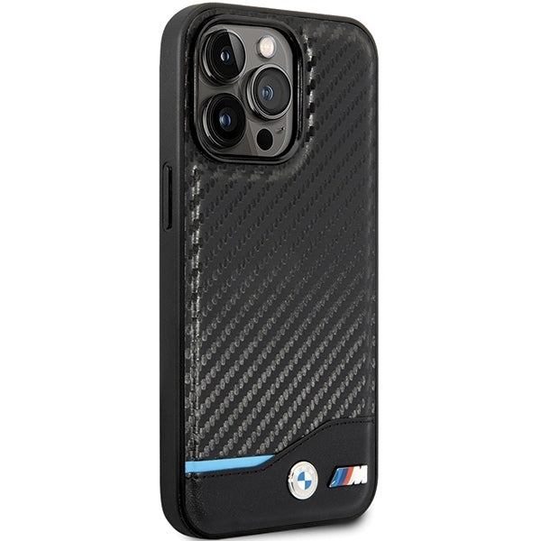BMW Handy Hülle Case Leder Carbon für iPhone 13 Pro Max Schwarz