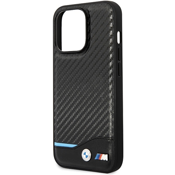 BMW Handy Hülle Case Leder Carbon für iPhone 14 Pro Max Schwarz