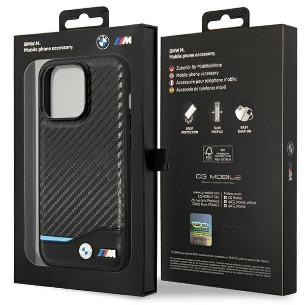 BMW Handy Hülle Case Leder Carbon für iPhone 13 Pro Max Schwarz
