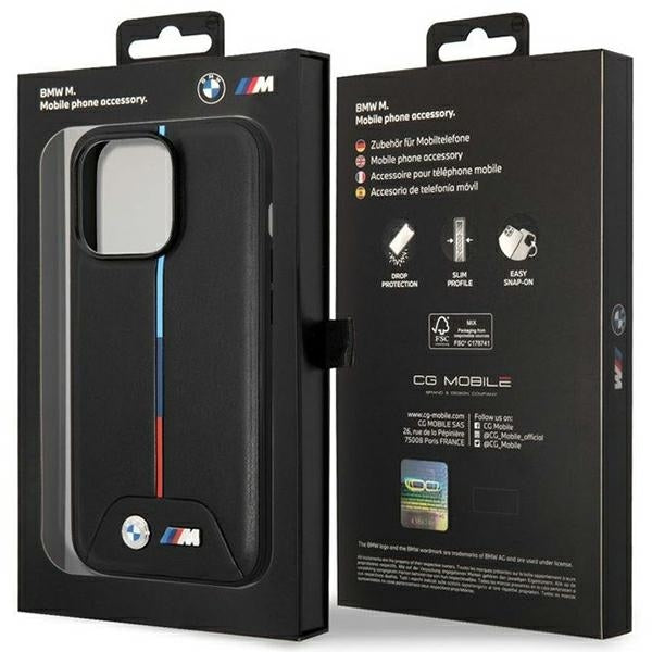 BMW Magsafe Handy Hülle Case Quilted Tricolor für iPhone 15 Pro Schwarz