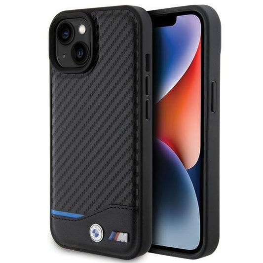 BMW Handy Hülle Case Leder Carbon für iPhone 13 / 14 / 15 Schwarz