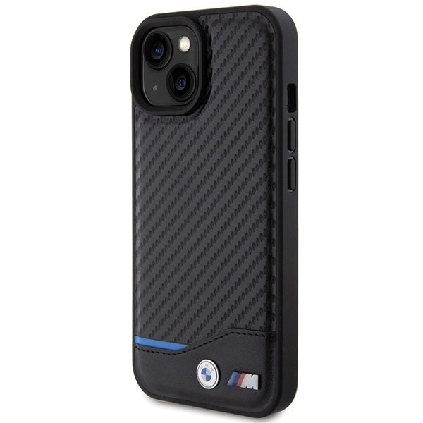 BMW Handy Hülle Case Leder Carbon für iPhone 13 / 14 / 15 Schwarz
