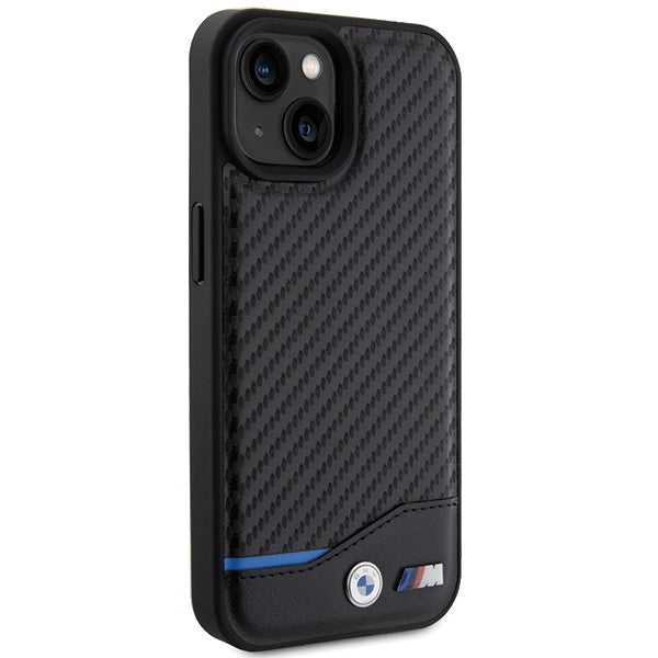 BMW Handy Hülle Case Leder Carbon für iPhone 13 / 14 / 15 Schwarz