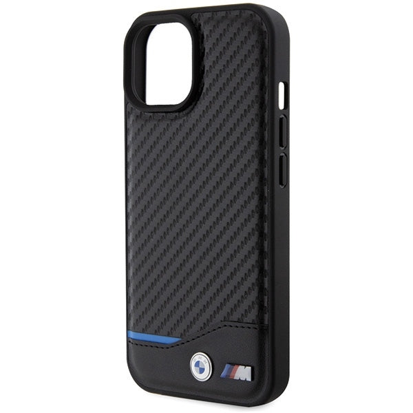 BMW Handy Hülle Case Leder Carbon für iPhone 13 / 14 / 15 Schwarz