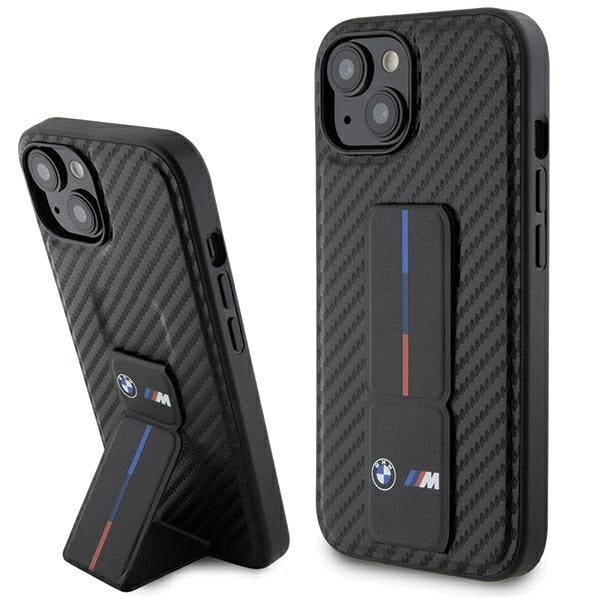 BMW Handy Hülle Case mit Grip Stand Smooth & Carbon für iPhone 13 / 14 / 15 Schwarz