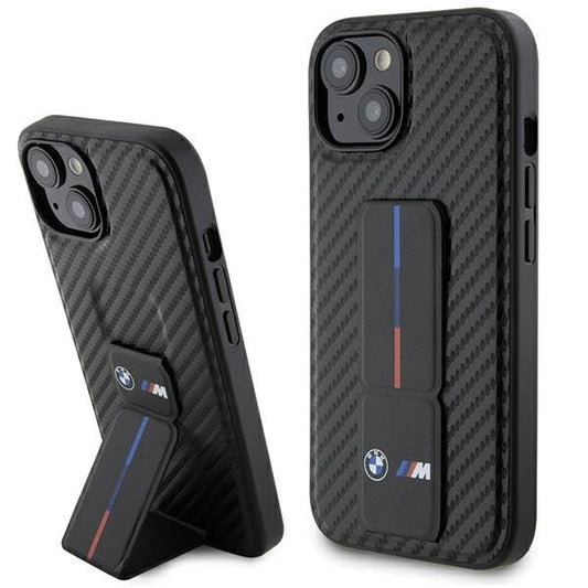 BMW Handy Hülle Case mit Grip Stand Smooth & Carbon für iPhone 13 / 14 / 15 Schwarz