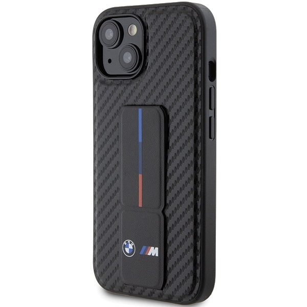 BMW Handy Hülle Case mit Grip Stand Smooth & Carbon für iPhone 13 / 14 / 15 Schwarz