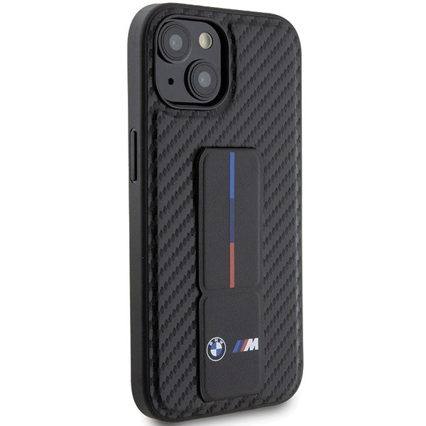 BMW Handy Hülle Case mit Grip Stand Smooth & Carbon für iPhone 13 / 14 / 15 Schwarz