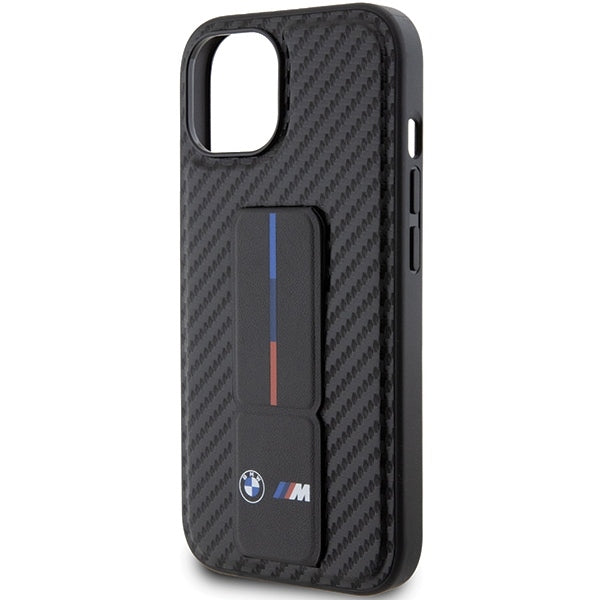 BMW Handy Hülle Case mit Grip Stand Smooth & Carbon für iPhone 13 / 14 / 15 Schwarz