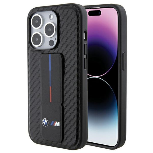 BMW Handy Hülle Case mit Grip Stand Smooth & Carbon für iPhone 15 Pro Schwarz