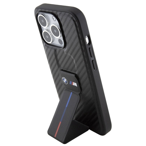 BMW Handy Hülle Case mit Grip Stand Smooth & Carbon für iPhone 15 Pro Schwarz