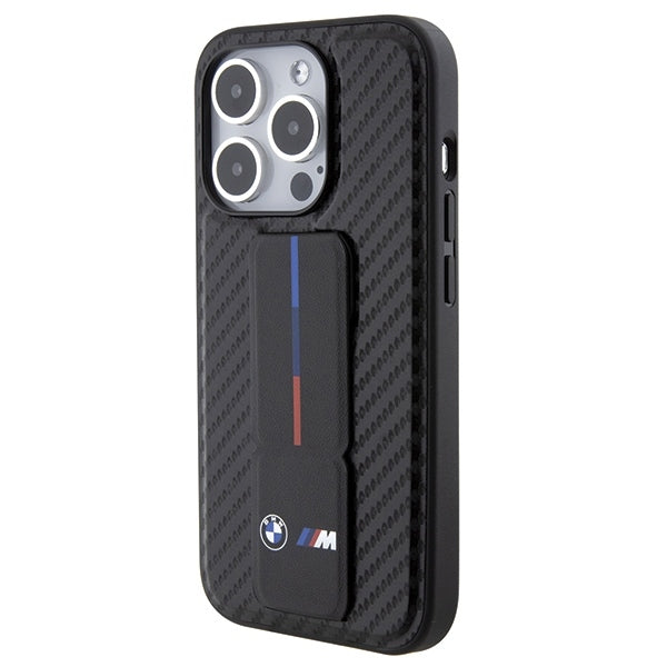 BMW Handy Hülle Case mit Grip Stand Smooth & Carbon für iPhone 15 Pro Schwarz