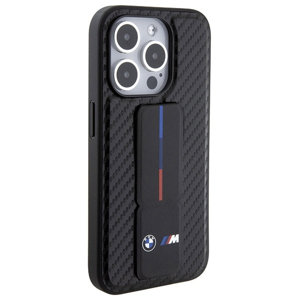 BMW Handy Hülle Case mit Grip Stand Smooth & Carbon für iPhone 15 Pro Schwarz