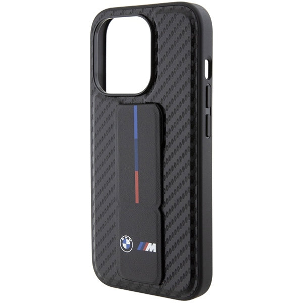 BMW Handy Hülle Case mit Grip Stand Smooth & Carbon für iPhone 15 Pro Schwarz