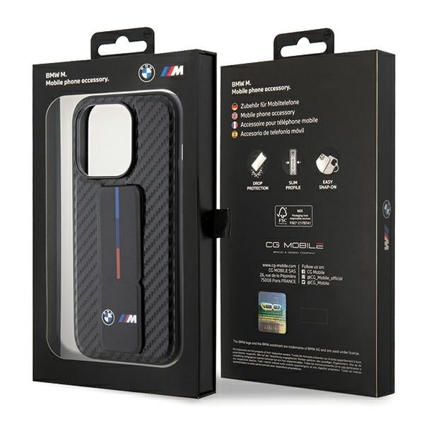 BMW Handy Hülle Case mit Grip Stand Smooth & Carbon für iPhone 15 Pro Schwarz