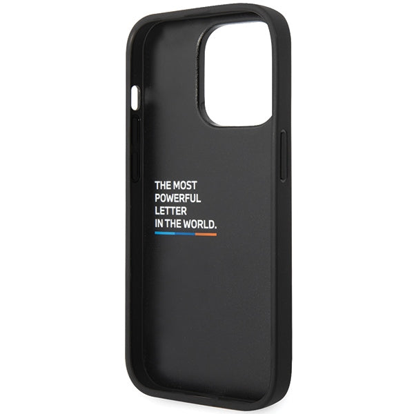 BMW Handy Hülle Case Leder Carbon Stamped Tricolor Stripe für iPhone 14 Pro Schwarz