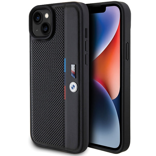 BMW Handy Hülle Case Perforated Tricolor Line für iPhone 13 / 14 / 15 Schwarz