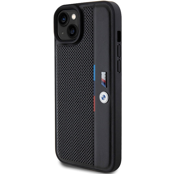 BMW Handy Hülle Case Perforated Tricolor Line für iPhone 13 / 14 / 15 Schwarz