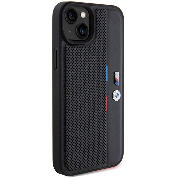 BMW Handy Hülle Case Perforated Tricolor Line für iPhone 13 / 14 / 15 Schwarz