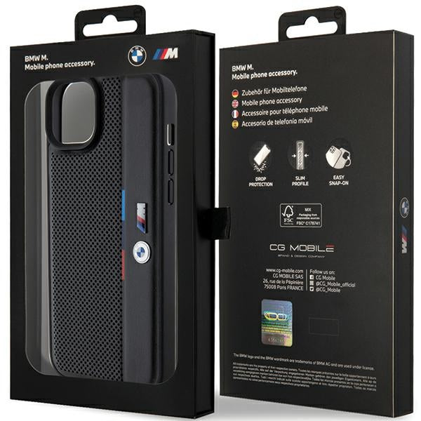 BMW Handy Hülle Case Perforated Tricolor Line für iPhone 13 / 14 / 15 Schwarz
