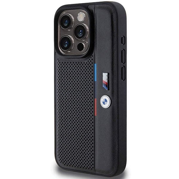 BMW Handy Hülle Case Perforated Tricolor Line für iPhone 15 Pro Schwarz