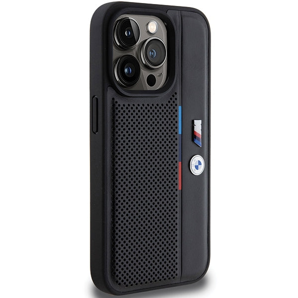 BMW Handy Hülle Case Perforated Tricolor Line für iPhone 15 Pro Schwarz