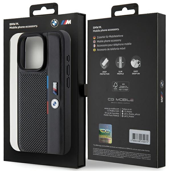 BMW Handy Hülle Case Perforated Tricolor Line für iPhone 15 Pro Schwarz