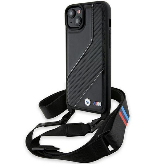 BMW Crossbody Handy Hülle Case M Edition Carbon Stripe & Strap für iPhone 13 / 14 / 15 Schwarz