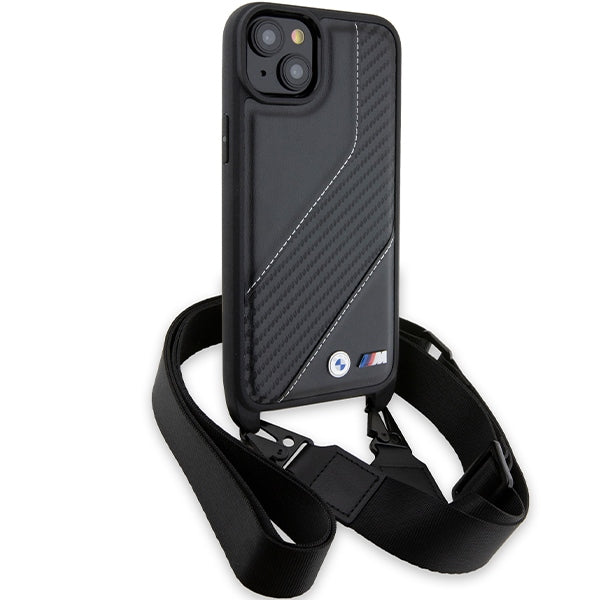 BMW Crossbody Handy Hülle Case M Edition Carbon Stripe & Strap für iPhone 13 / 14 / 15 Schwarz