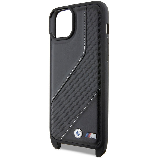 BMW Crossbody Handy Hülle Case M Edition Carbon Stripe & Strap für iPhone 13 / 14 / 15 Schwarz